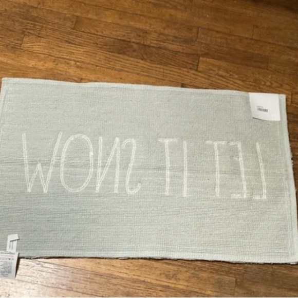 RAE DUNN LET IT SNOW LIGHT TEAL AND WHITE BATHROOM MAT 21X34 - Picture 4 of 5